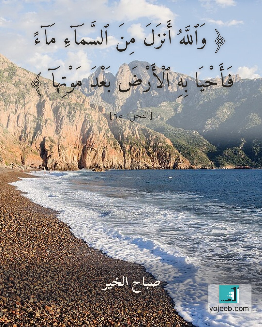 بطاقة صباح الخير — والله أنزل من السماء ماء فأحيا